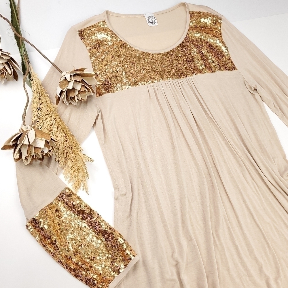 Sun & Moon 95% Rayon Sequined Cream Tunic Top M - Picture 5 of 8